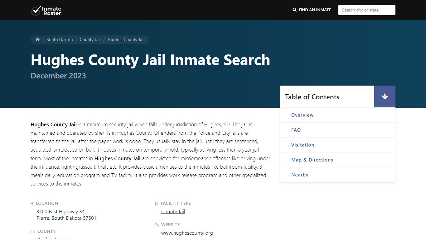 Inmate Search | Hughes County Jail - Pierre, SD - InmateRoster
