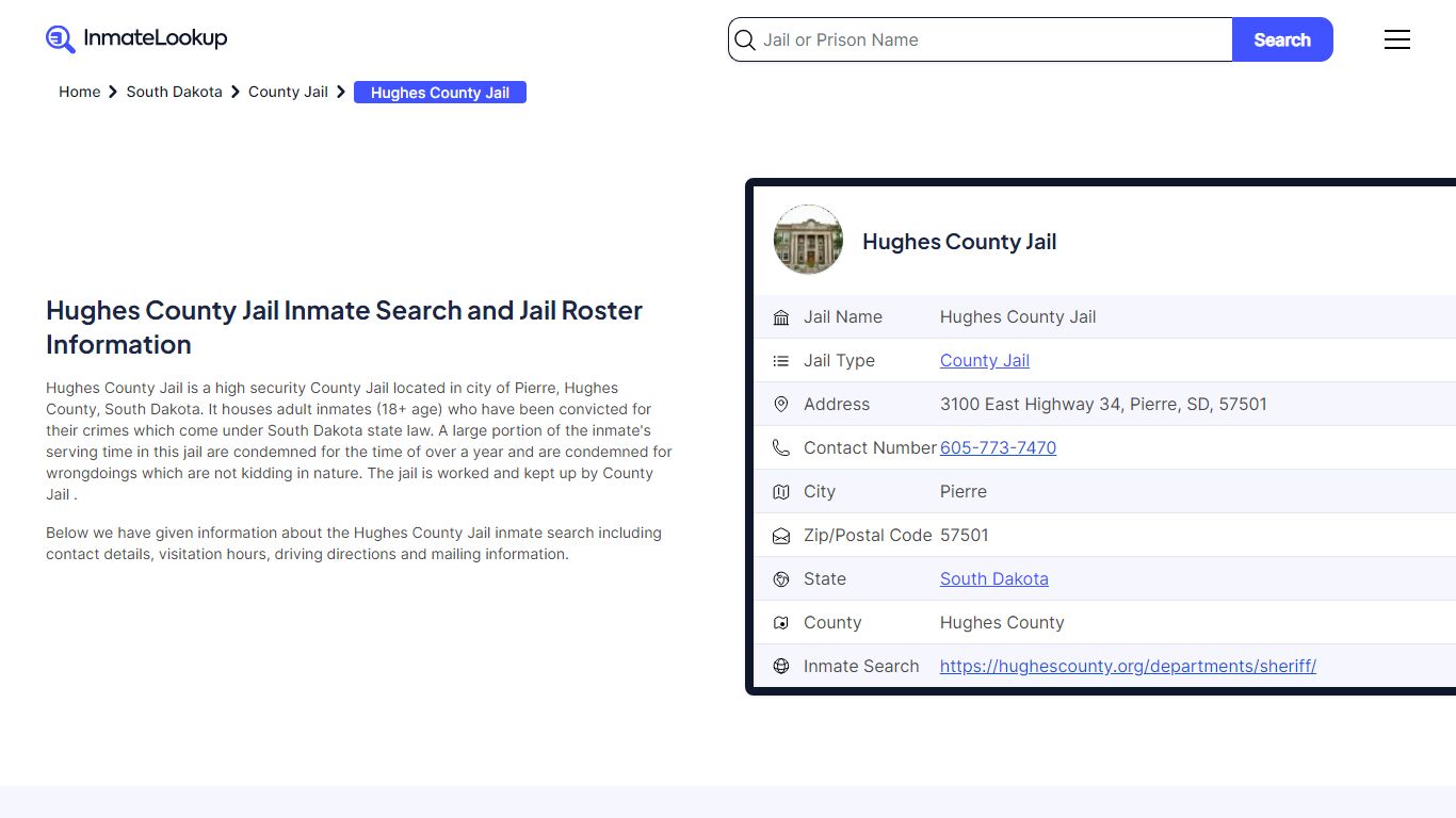 Hughes County Jail Inmate Search - Pierre South Dakota - Inmate Lookup
